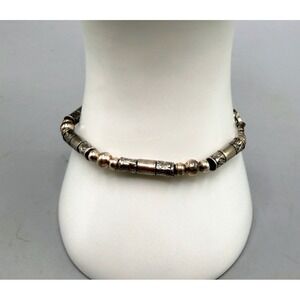 Sterling Silver 925 Etched Tube and Ball Bead Bracelet 7.25 Inch 13.38g